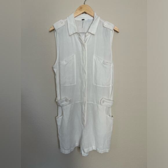 NWT YOUNG FABULOUS & BROKE HUDSON ROMPER WHITE LINEN BLEND SZ L BEACHY RESORT - Picture 2 of 13